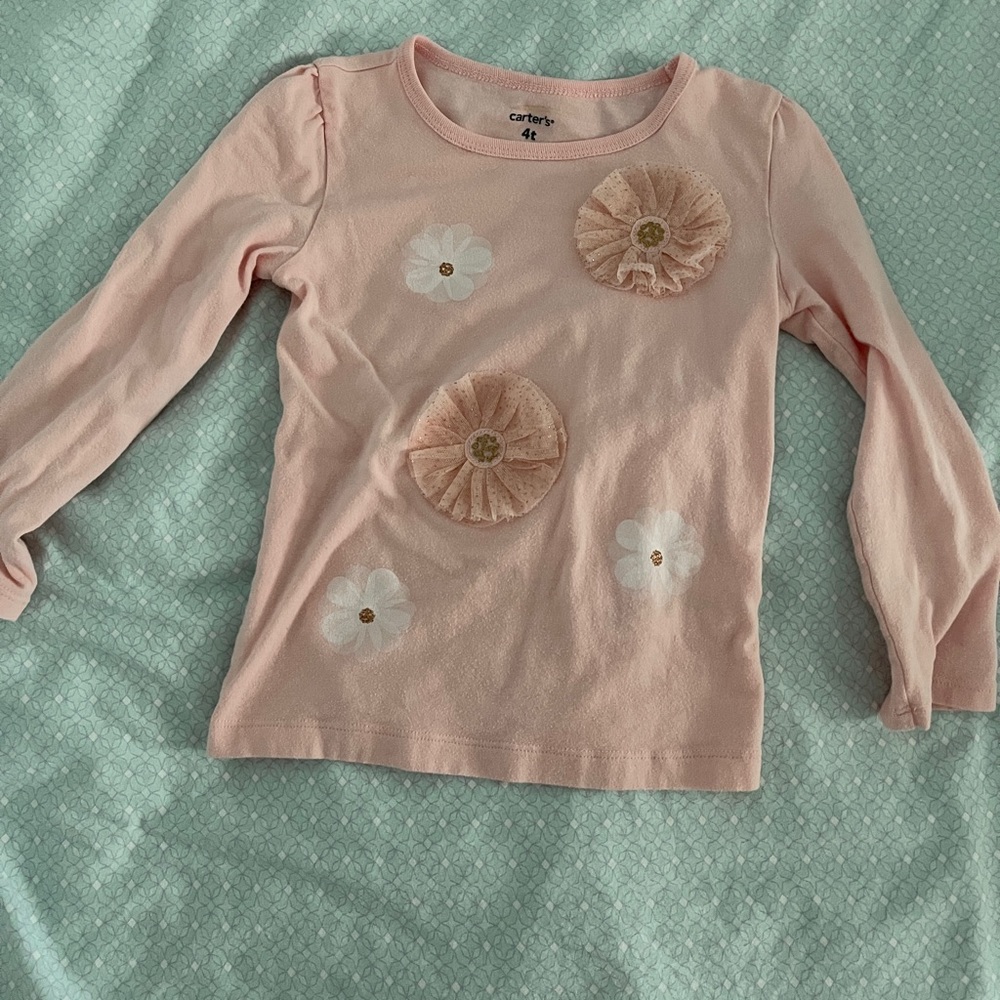 Pink color flower long sleeve shirt for girl